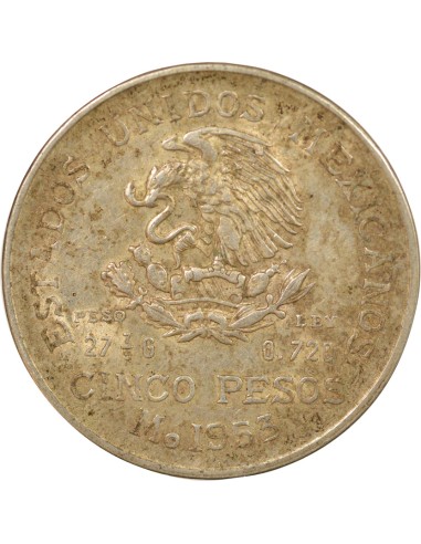 Mexique 5 pesos Argent 1953 Mo Mexico City