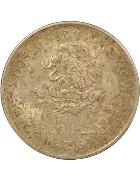 Mexique 5 pesos Argent 1953 Mo Mexico City