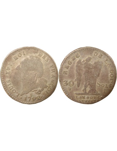 Louis XVI Au Génie 30 sols Argent 1792 I Limoges