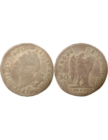 Louis XVI Au Génie 30 sols Argent 1792 I Limoges