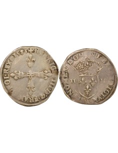 Henri III Croix de Face 1/4 écu Billon 1585 A - Paris