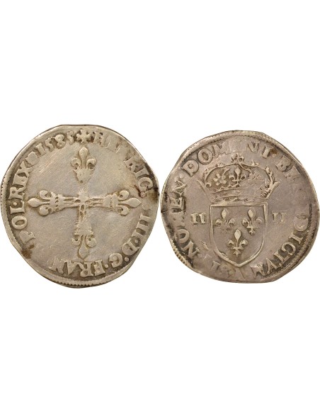 Henri III Croix de Face 1/4 écu Billon 1585 A - Paris