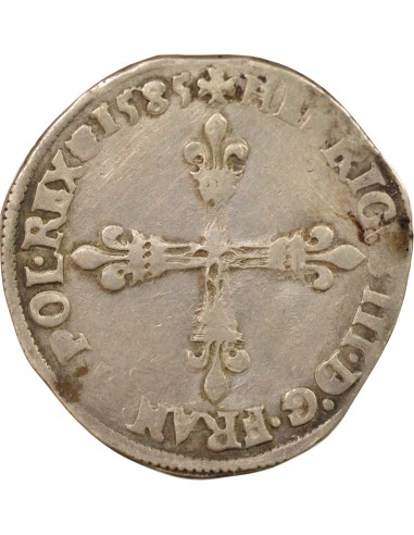 Henri III Croix de Face 1/4 écu Billon 1585 A - Paris