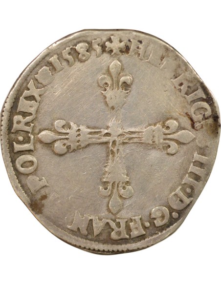 Henri III Croix de Face 1/4 écu Billon 1585 A - Paris