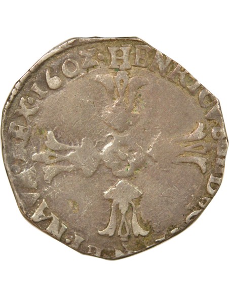 Roi de Navarre et de France Croix Feuillue 1/4 ecu Argent 1602 H La Rochelle