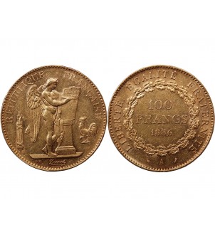 GENIE - 100 FRANCS OR 1886 "Dieu protège la France"﻿ 2