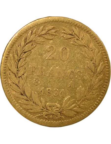 Louis-Philippe Ier tranche en relief 20 francs Or 1831 A - Paris