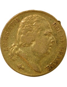 Louis XVIII Tête nue 20 francs Or 1817 W Lille 2