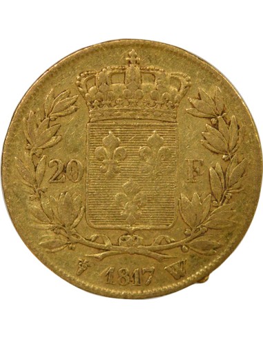 Louis XVIII Tête nue 20 francs Or 1817 W Lille