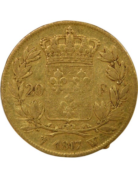 Louis XVIII Tête nue 20 francs Or 1817 W Lille