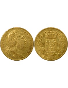 Louis XVIII Tête nue 20 francs Or 1818 W Lille