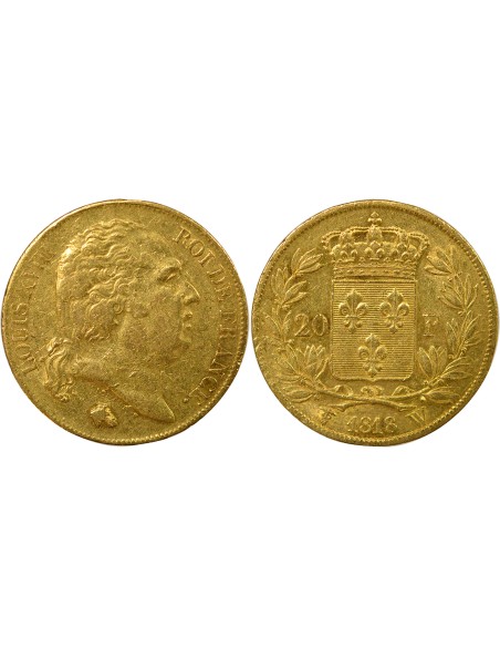 Louis XVIII Tête nue 20 francs Or 1818 W Lille