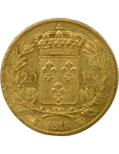 Louis XVIII Tête nue 20 francs Or 1818 W Lille