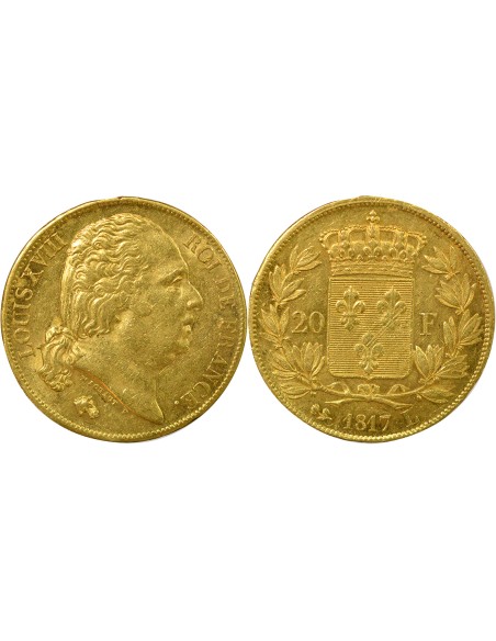Louis XVIII Au Buste Habillé 20 francs Or 1817 L Bayonne