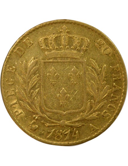 Louis XVIII Au Buste Habillé 20 francs Or 1814 A - Paris