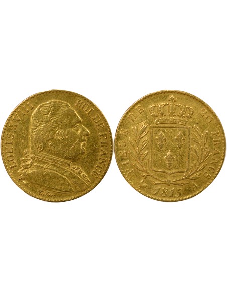 Louis XVIII Au Buste Habillé 20 francs Or 1815 A - Paris
