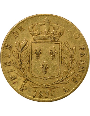 Louis XVIII au Buste habillé 20 francs Or 1814 A - Paris