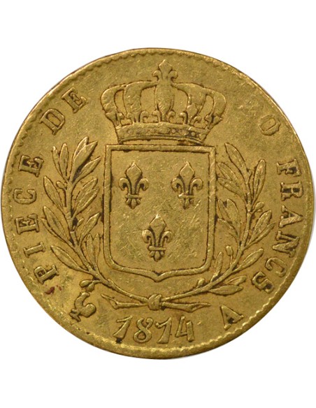 Louis XVIII au Buste habillé 20 francs Or 1814 A - Paris