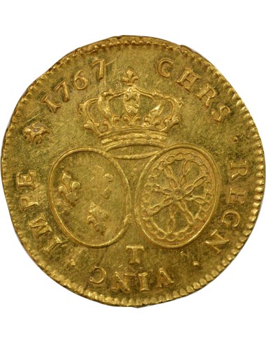 Louis XV au Bandeau 2 louis d'or Or 1767 T Nantes