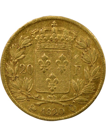 Louis XVIII Tête nue 20 francs Or 1820 Q Perpignan