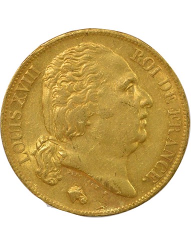 Louis XVIII Tête nue 20 francs Or 1819 W Lille