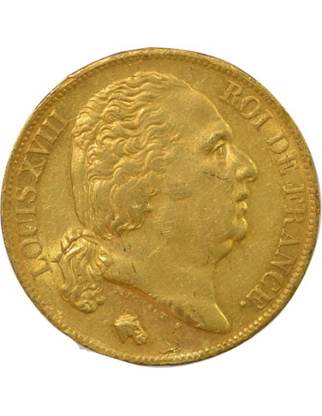Louis XVIII Tête nue 20 francs Or 1819 W Lille