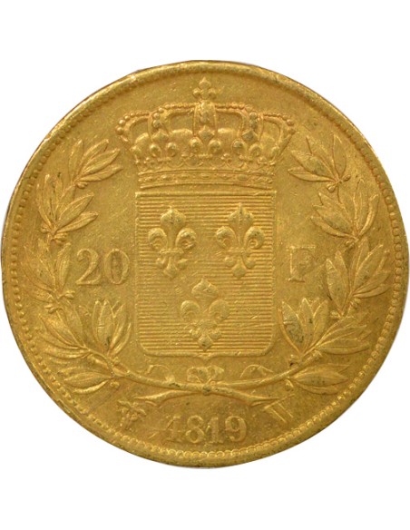 Louis XVIII Tête nue 20 francs Or 1819 W Lille