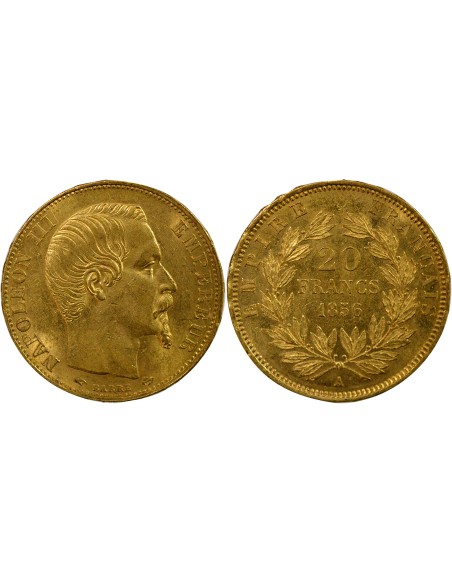 Napoléon III Tête nue 20 francs Or 1856 A - Paris