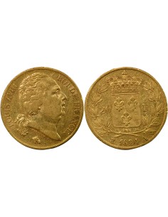 Louis XVIII Tête nue 20 francs Or 1824 A - Paris