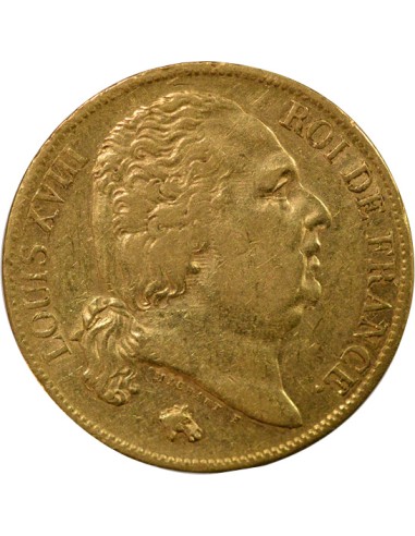 Louis XVIII Tête nue 20 francs Or 1824 A - Paris