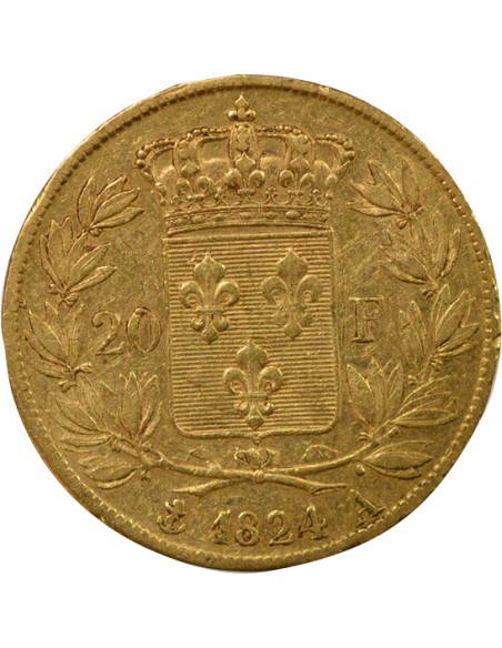 Louis XVIII Tête nue 20 francs Or 1824 A - Paris
