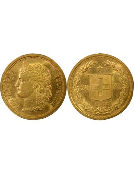Suisse Tête de Helvetia 20 francs Or 1886 Berne