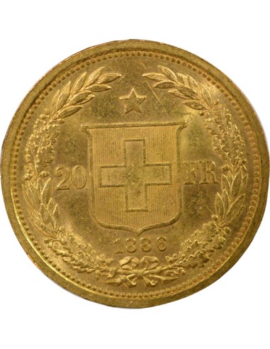 Suisse Tête de Helvetia 20 francs Or 1886 Berne