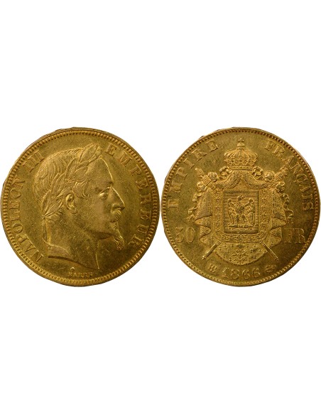 Napoléon III Tête Laurée 50 francs Or 1866 BB Strasbourg