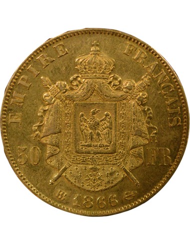 Napoléon III Tête Laurée 50 francs Or 1866 BB Strasbourg