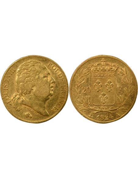 Louis XVIII Tête nue 20 francs Or 1824 A - Paris