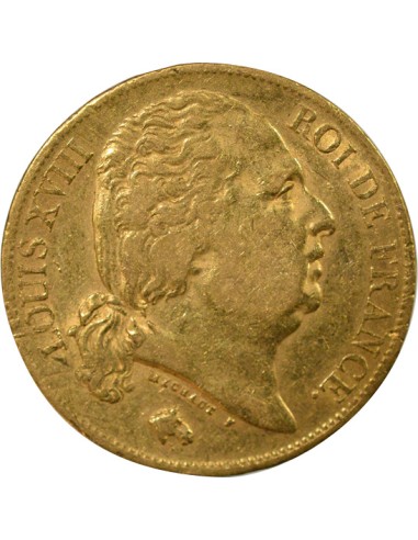 Louis XVIII Tête nue 20 francs Or 1824 A - Paris