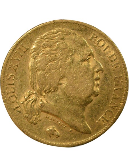 Louis XVIII Tête nue 20 francs Or 1824 A - Paris