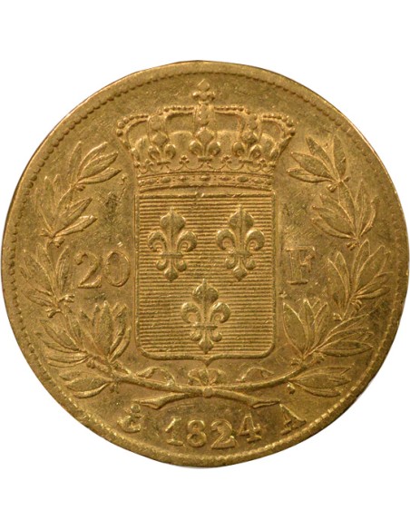 Louis XVIII Tête nue 20 francs Or 1824 A - Paris