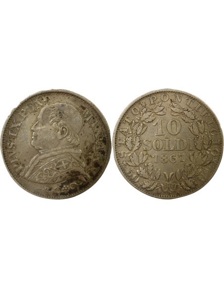 Etat Pontifical Pie IX 10 soldi Argent 1867 R Rome