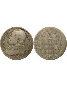 Etat Pontifical Pie IX 2 lire Argent 1867 R Rome