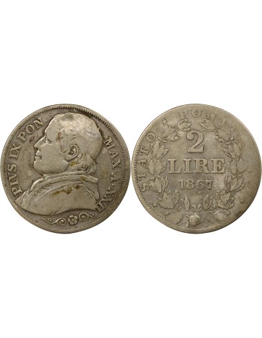 Etat Pontifical Pie IX 2 lire Argent 1867 R Rome