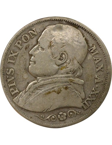 Etat Pontifical Pie IX 2 lire Argent 1867 R Rome