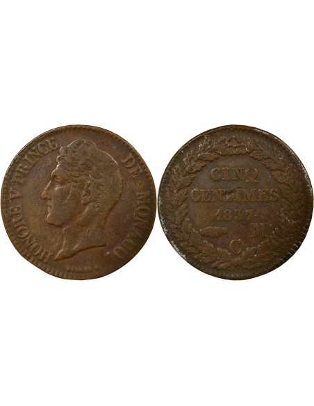 Monaco Honoré V Petite Tête 5 centimes Bronze 1837 M Monaco