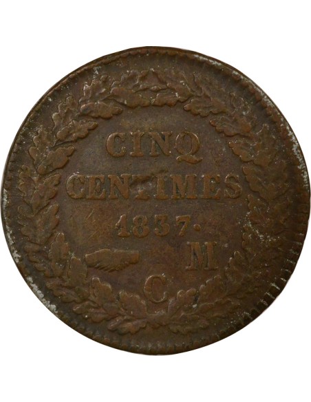 Monaco Honoré V Petite Tête 5 centimes Bronze 1837 M Monaco