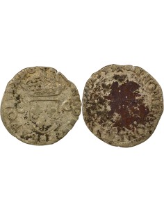 Charles X Cardinal de Bourbon Aux Deux C 1 douzain Billon 1593 B Rouen