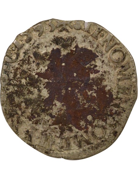 Charles X Cardinal de Bourbon Aux Deux C 1 douzain Billon 1593 B Rouen