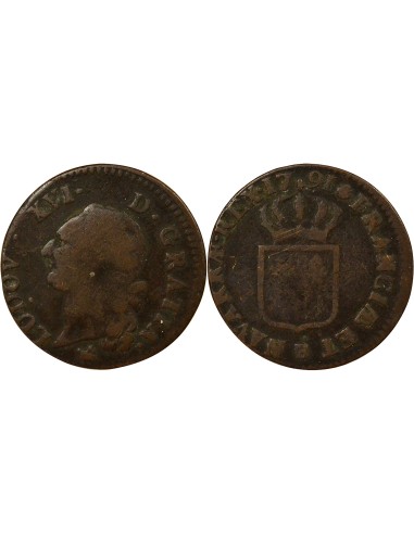 Louis XVI A l'Ecu 1 sol Cuivre 1791 B Rouen