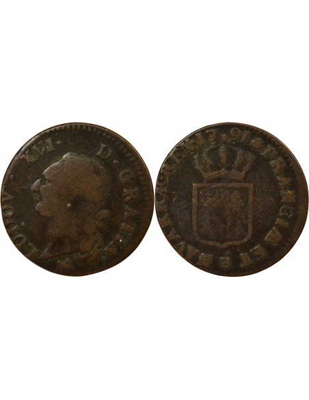 Louis XVI A l'Ecu 1 sol Cuivre 1791 B Rouen