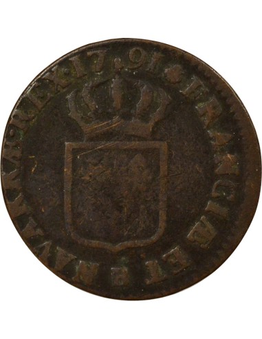 Louis XVI A l'Ecu 1 sol Cuivre 1791 B Rouen